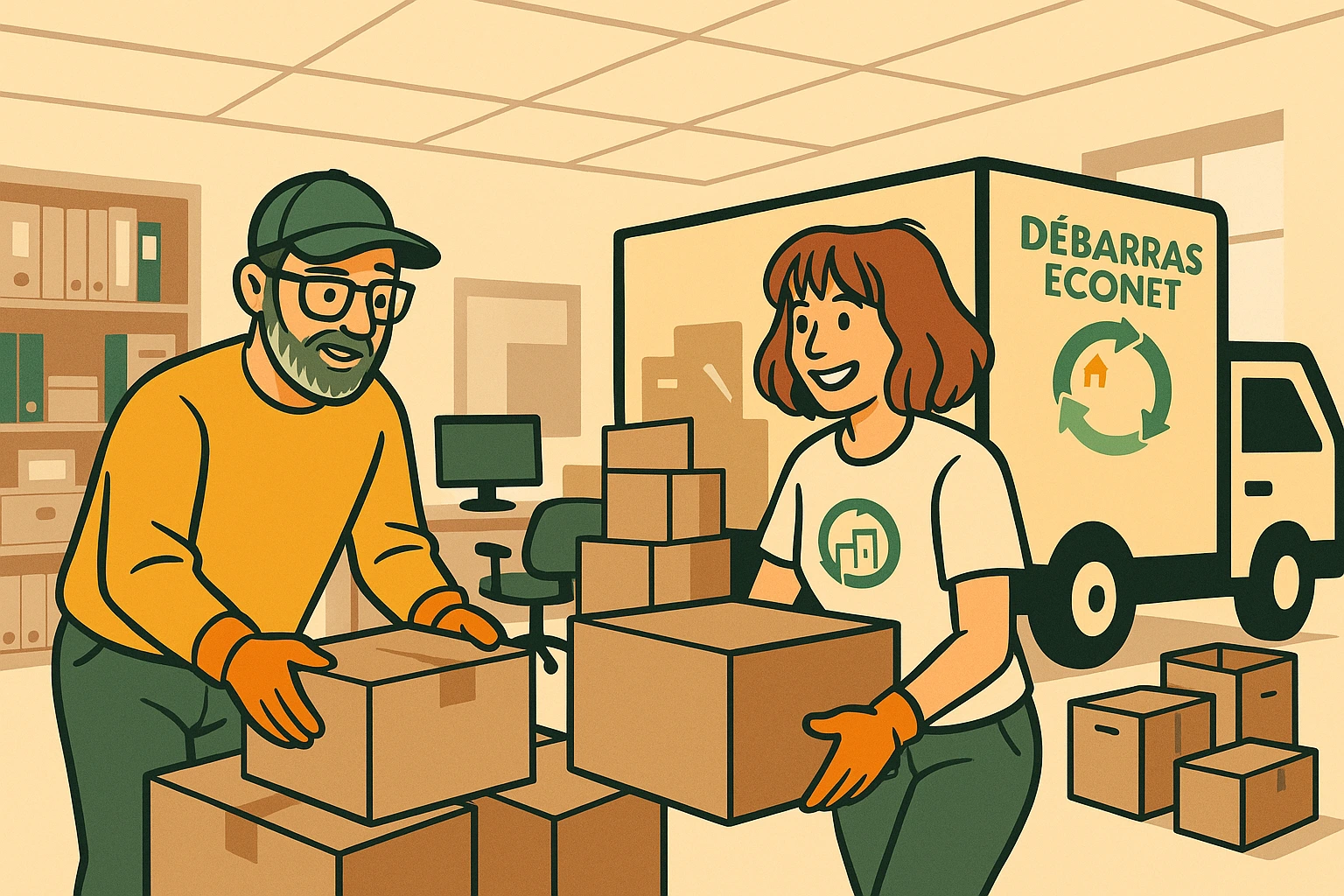 Eric Et Déborah débarrassent une entreprise